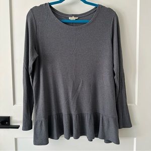 Jane And Delancey Women's Gray Thermal Long Sleeve Ruffled Hem Size L